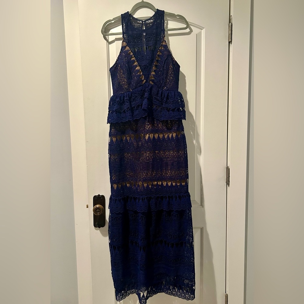 Self-Portrait Navy Lace Midi Dress